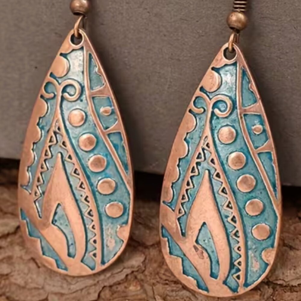 🦋 Turquoise and Copper Boho Earrings - Picture 3 of 5
